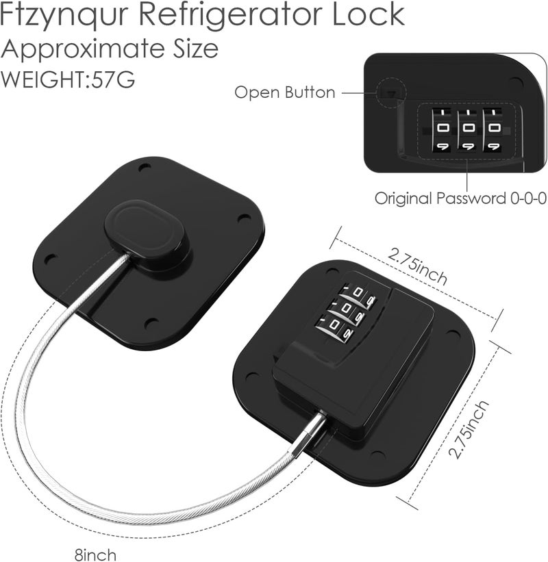 Qutspou Refrigerator Lock - Heavy Duty Fridge & Cabinet Lock, Keyless Combination Lock for Drawers, Ovens, Trash Cans, and More | Easy Install | Black (2-Pack) - Image 2
